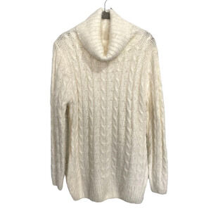 Michelle Nicole Ivory Cowl Neck Wool Blend Soft Eyelash Cable Knit Sweater Sz L